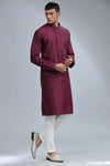 Wine Embroidered Kurta Set