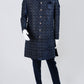 Navy Blue Patterned Velvet Sherwani