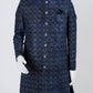 Navy Blue Patterned Velvet Sherwani