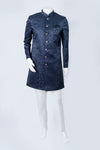 Midnight Blue Floral Patterned Sherwani