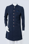 Royal Blue Patterned Sherwani Set