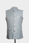 Blue Self-Pattern Print Nehru Jacket