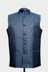 Sapphire Blue Flower Pattern Nehru Jacket