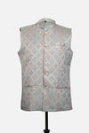 Cream & Pink Patterned Nehru Jacket